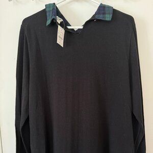 J.Crew Plaid Black Watch Pattern Woven Collar Sweater Women's Size XL NWT